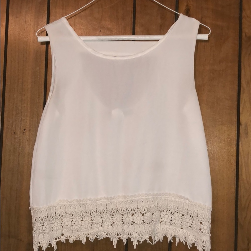 White sheer crochet bottom top